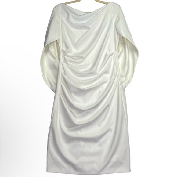 Betsy & Adam white formal dress with ruching & draped back size 4 - Picture 6 of 12